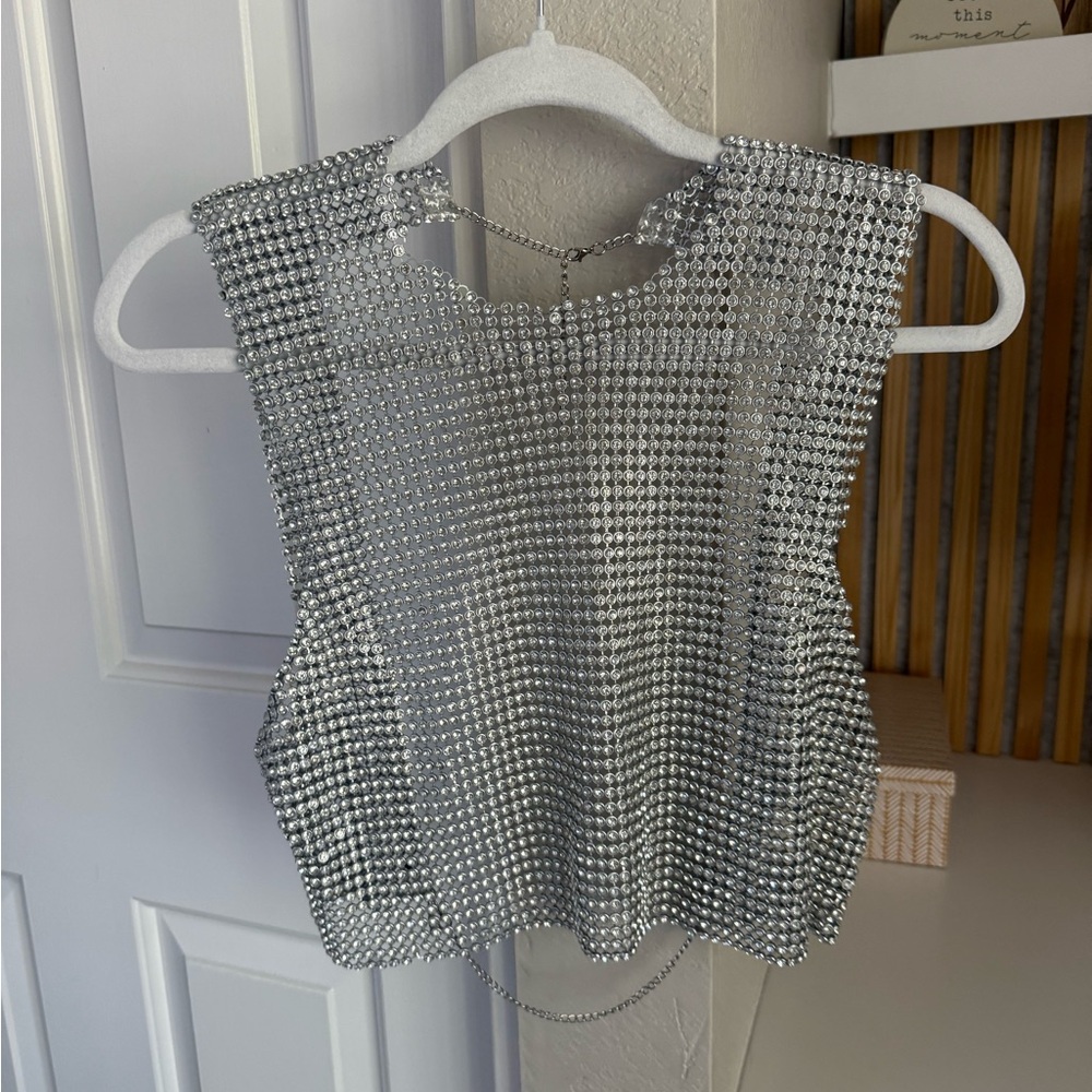 12th Tribe Metallic studded backless tank top